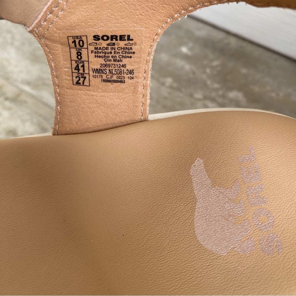Sorel Summer Leather Dayspring Platform Sandal Buckle Tan White 10 Like New - Picture 9 of 9